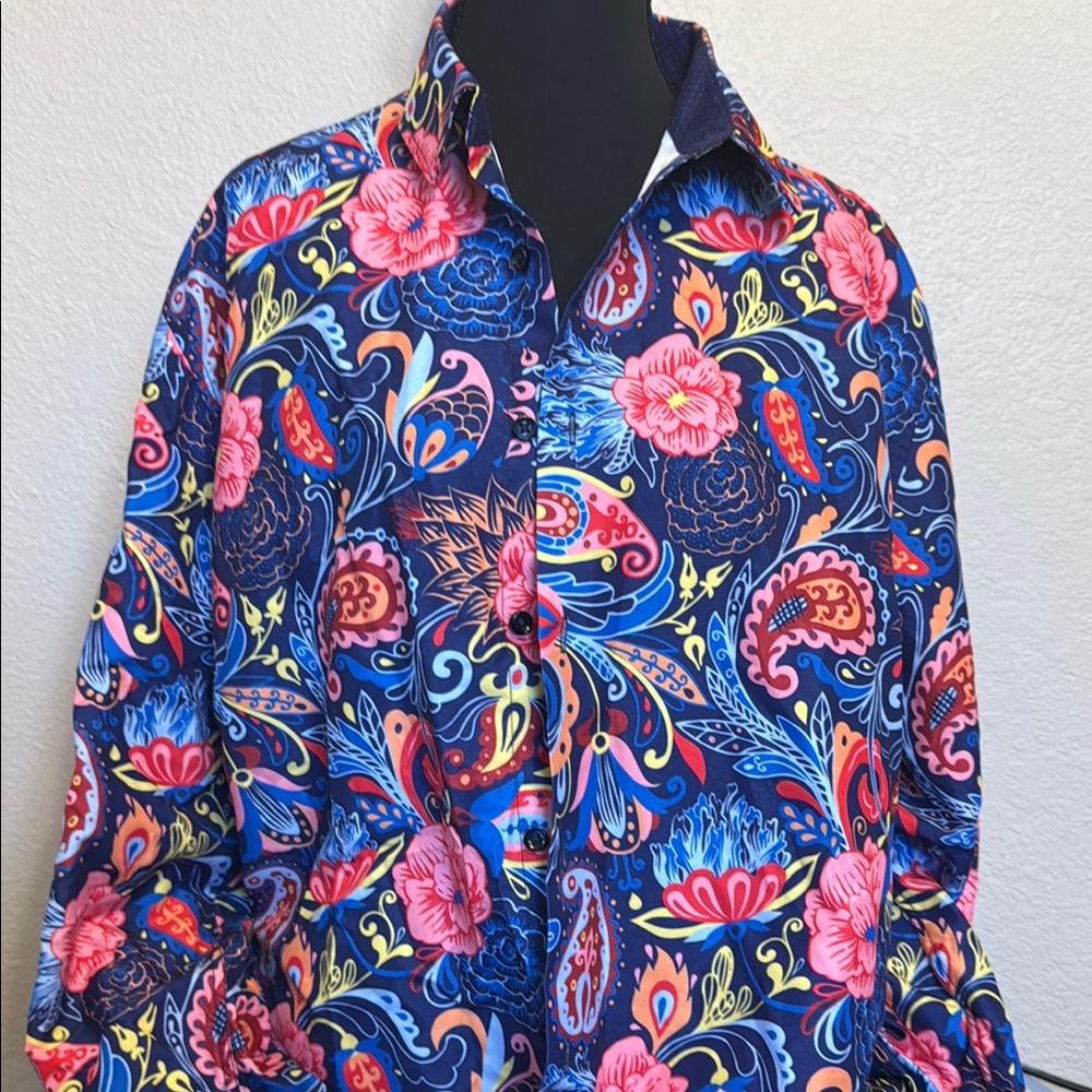 Floral Men's Shirt - Blue and Pink